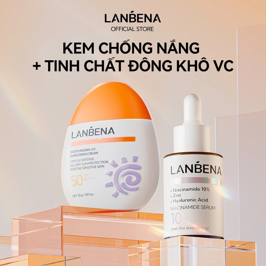 LANBENA COMBO Mặt Nạ Mắt +Tinh Chất Đông Khô  (30g+30ml) - Vitamin C Serum Dưỡng Sáng da Niacinamide Skincare