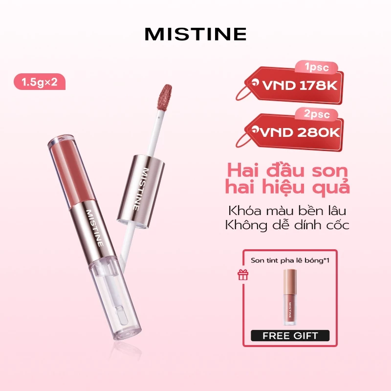 MISTINE Hai kiểu trang điểm môi Mềm mịn mỏng nhẹ Khóa màu bền lâu Không dễ dính cốc 1.5g+1.5g