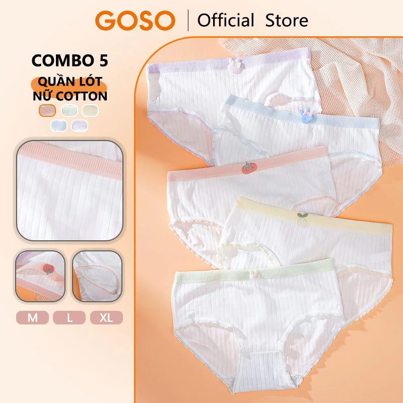 GOSO Combo 5 Quần Lót Nữ Cotton Dệt Kim kháng khuẩn đính nơ xinh Quần Chip Nữ M/L/XL