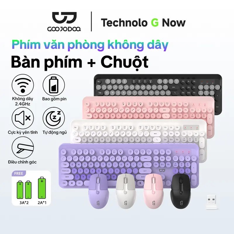 Bộ bàn phím chuột không dây GOOJODOQ 2.4G với 104 phím, bàn phím và chuột 1600…