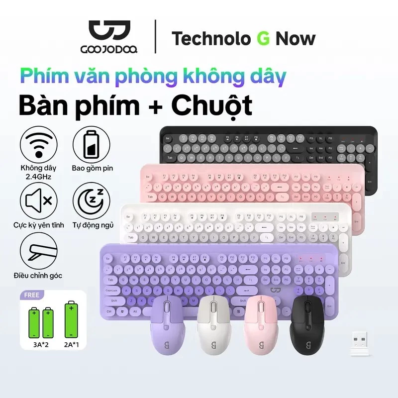 Bộ bàn phím chuột không dây GOOJODOQ 2.4G với 104 phím, bàn phím và chuột 1600 DPI cho máy tính xách tay