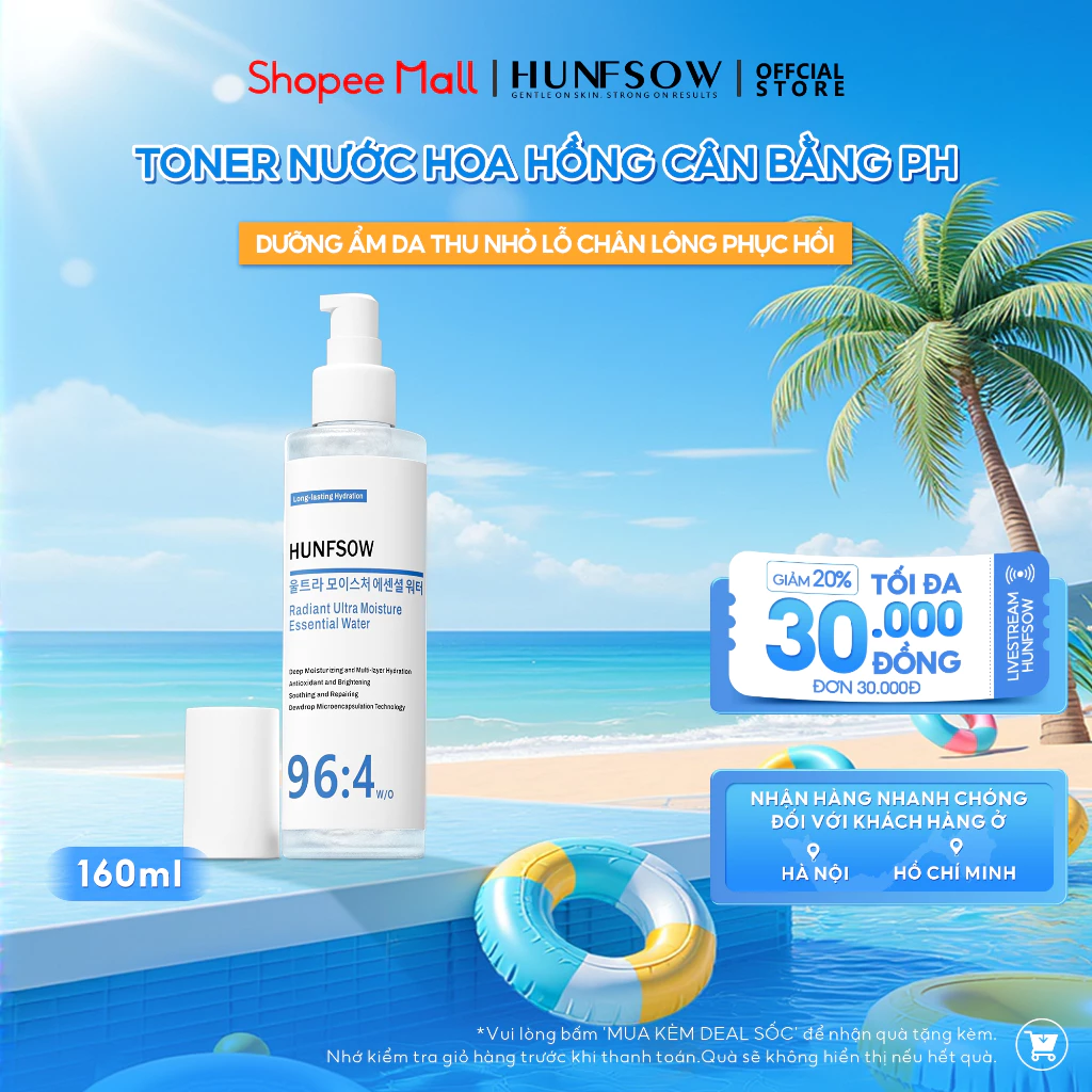 Nước hoa hồng Hunfsow Toner dưỡng ẩm da thu nhỏ lỗ chân lông phục hồi 160ml