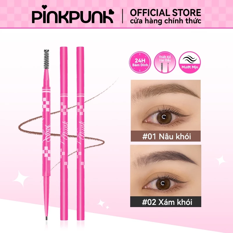 Chì Kẻ Chân Mày PinkPunk tự Siêu Mảnh Phẩy Sợi Sắc Nét Chống Thấm Nước Lâu Trôi 2 màu 1.5mm 80mg