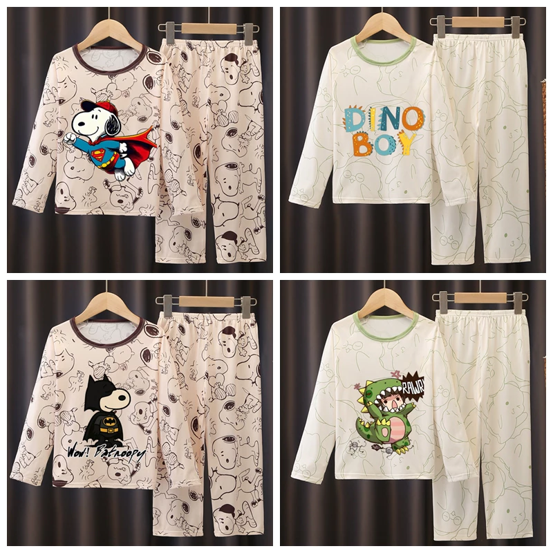 Bộ đồ ngủ cổ tròn dài tay bé trai và bé gái Big Girl Quần áo ngủ mềm bằng vải Polyester cho bé từ 11 - 12 tuổi
