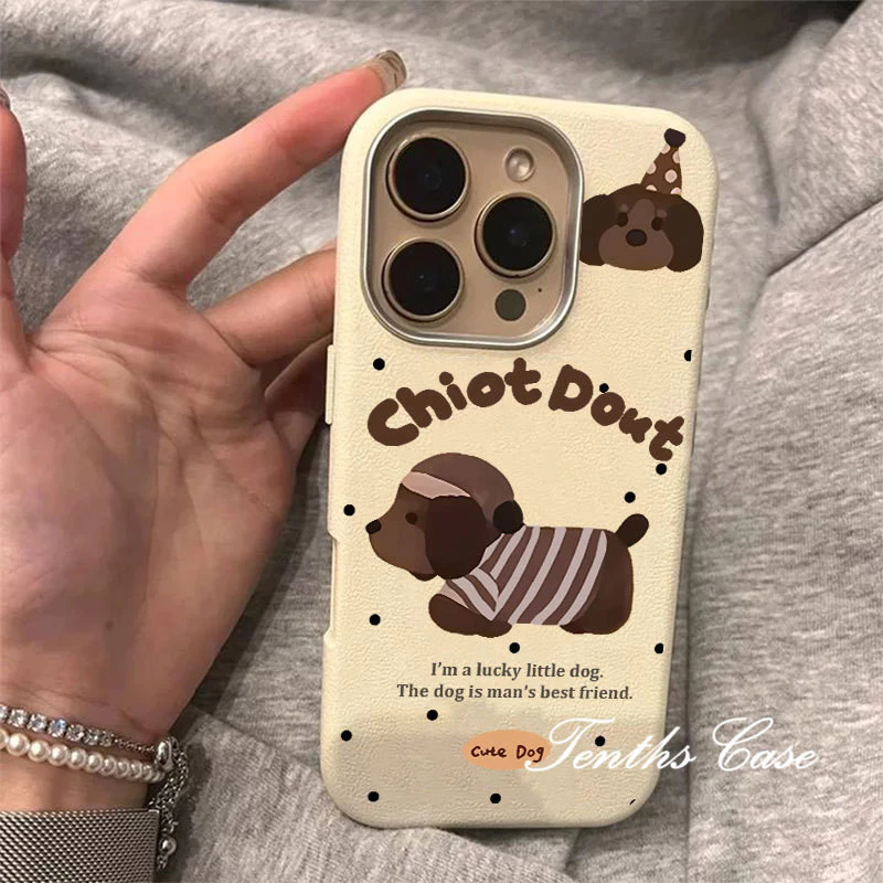 Tương Thích Cho IPhone 16 11 15 14 13 12 Pro Max Xs X Xr 8 7 6 Plus Chiot Duout Puppy Họa Tiết Da Trơn Mạ Khung Ống Kính Vỏ Điện Thoại Bìa Mềm-SY