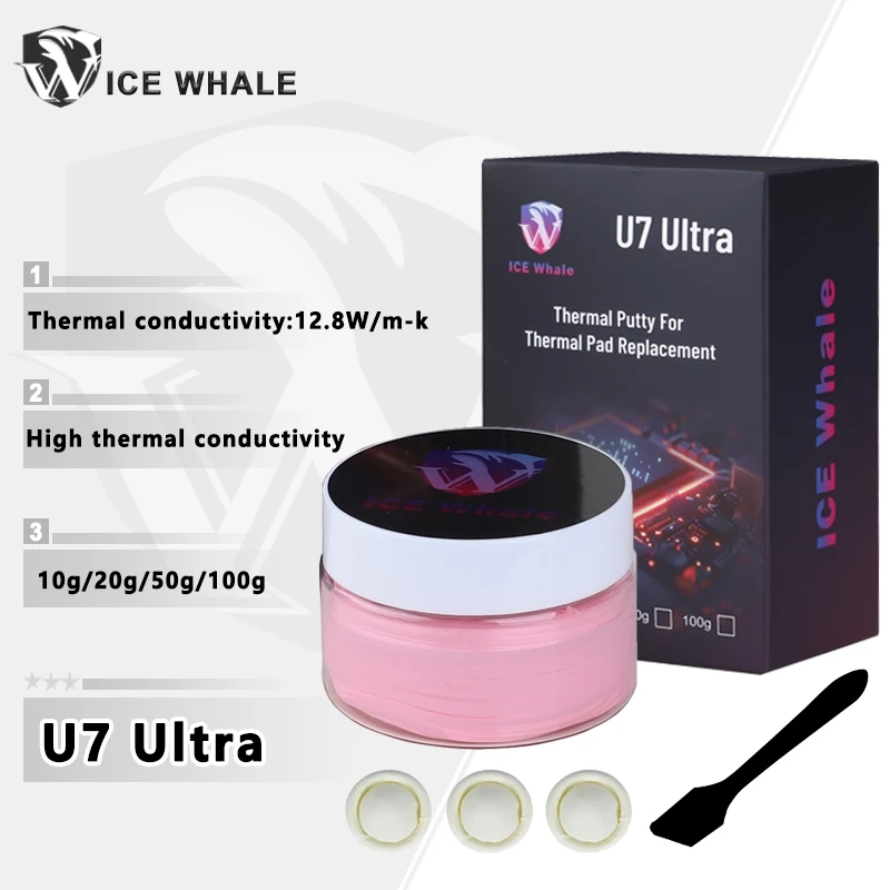 ICE Whale U7 Ultra Thermal Putty 12.8W / m-k 10g Cho VGA GPU IC Bộ xử lý Làm mát nhanh Tấm giữ nhiệt thay thế Khối nhiệt Putty Mỡ nhiệt hiệu suất cao
