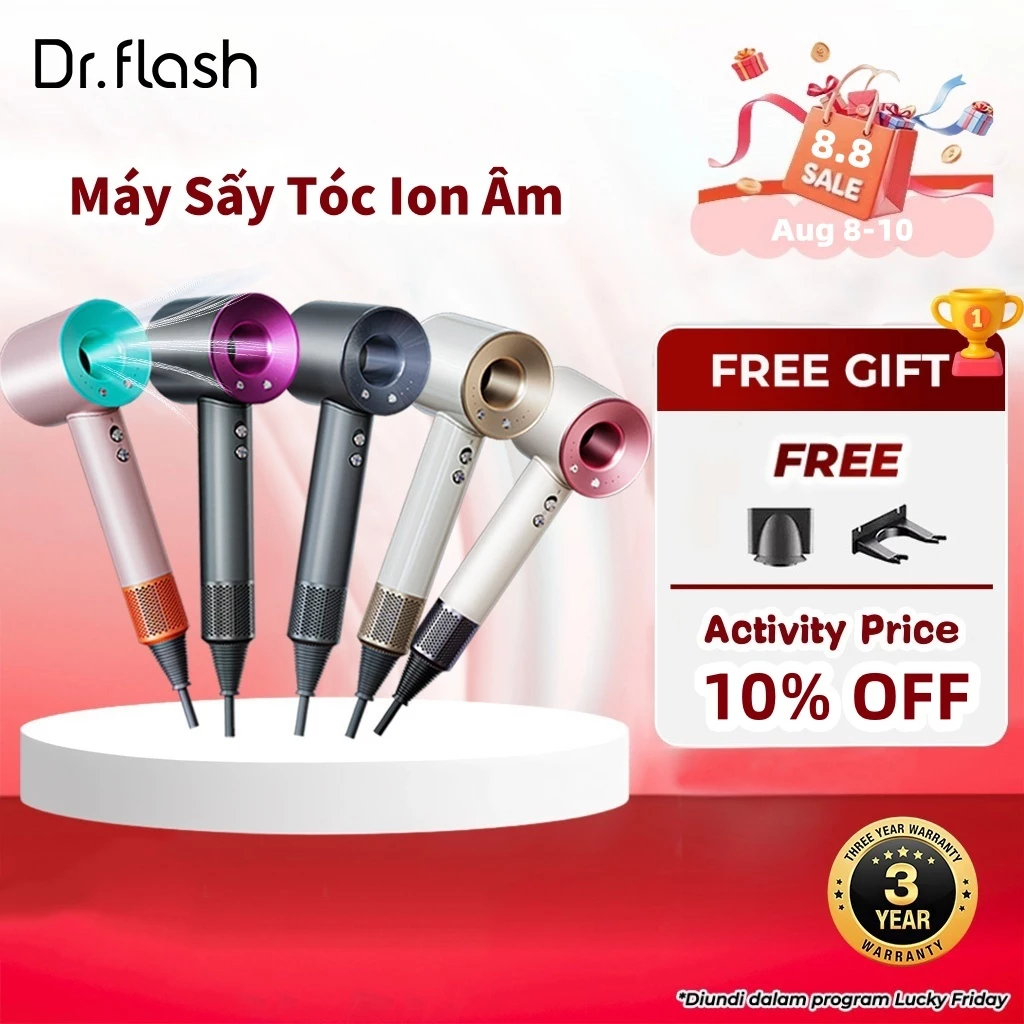 Máy Sấy Tóc Ion Âm DrFlash, Công suất cao máy sấy Xoay tốc độ cao 110,000, Có 3 Chế Độ Sấy