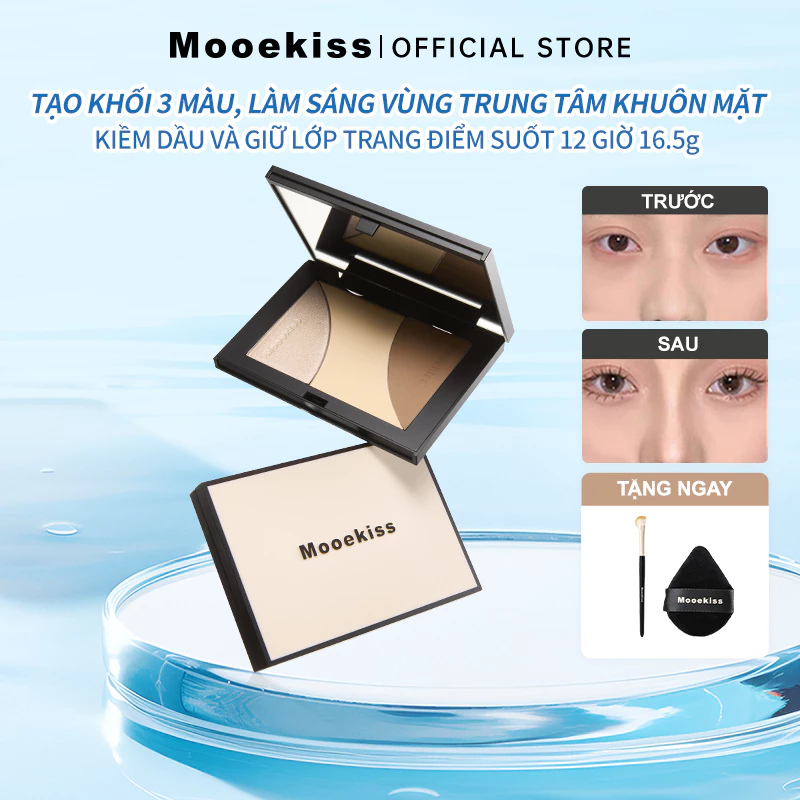 Bảng Khối Mooekiss Phấn Bắt Sáng Bảng Trang điểm Tự Nhiên Lâu Trôi Chống Nước 16.5g