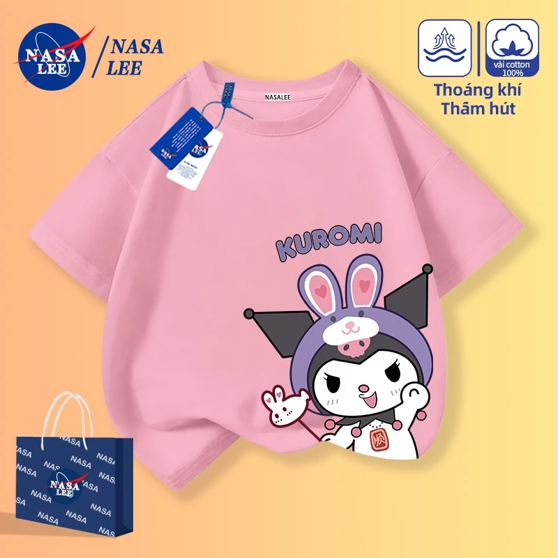 【Giao ngay】Áo thun cotton NASA in Kuromi dễ thương rộng rãi thoáng mát cho bé gái
