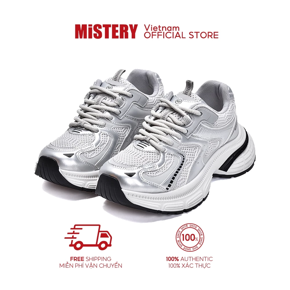 MiSTERY Giày Thể Thao Chạy Bộ Nữ Bạc Hàn Quốc 5cm Tăng Chiều Cao MIS-3802