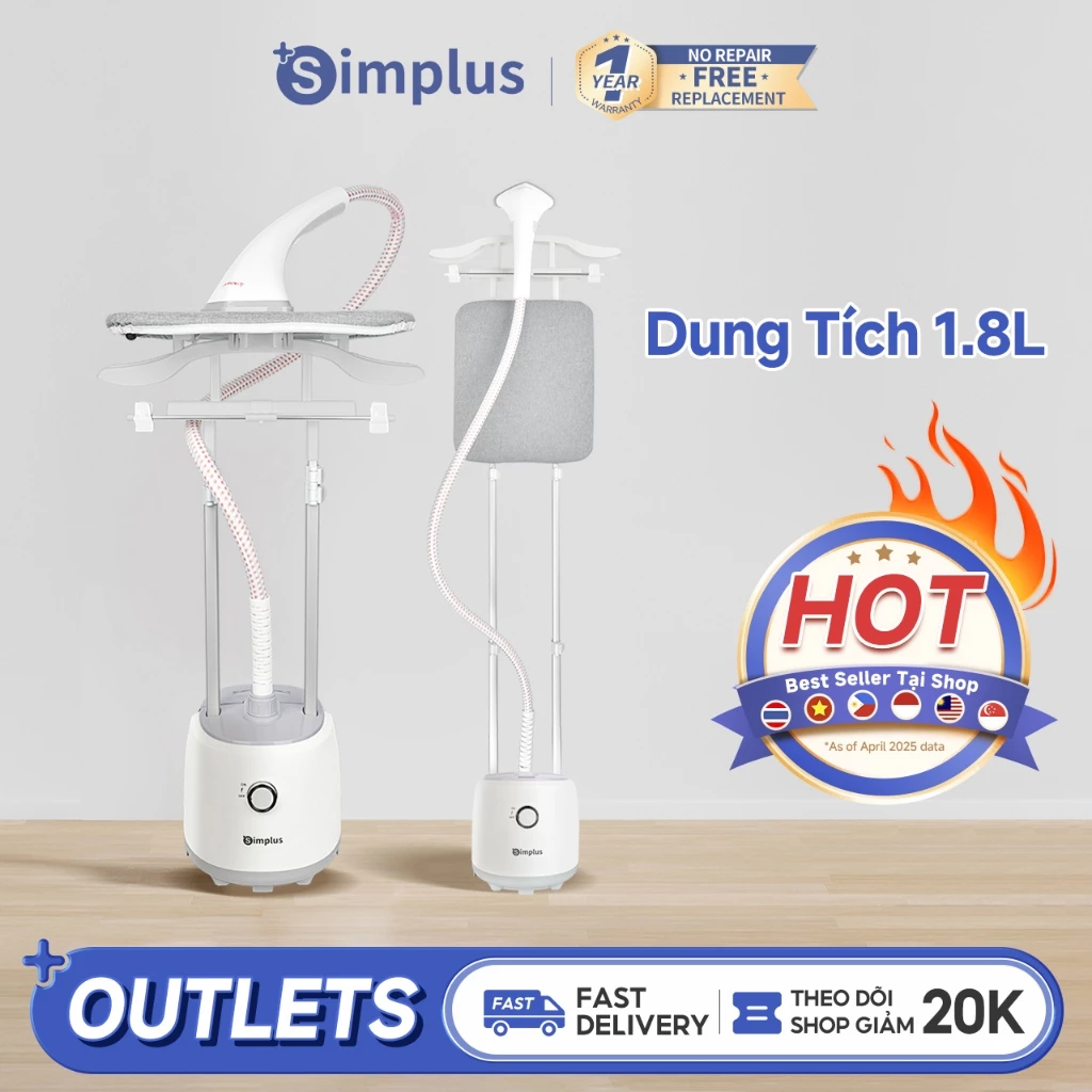 Simplus Bàn Ủi Hơi Nước Cây Đứng GTJH009 - Dung Tích 1.8L, Bảo Hành 12 Tháng