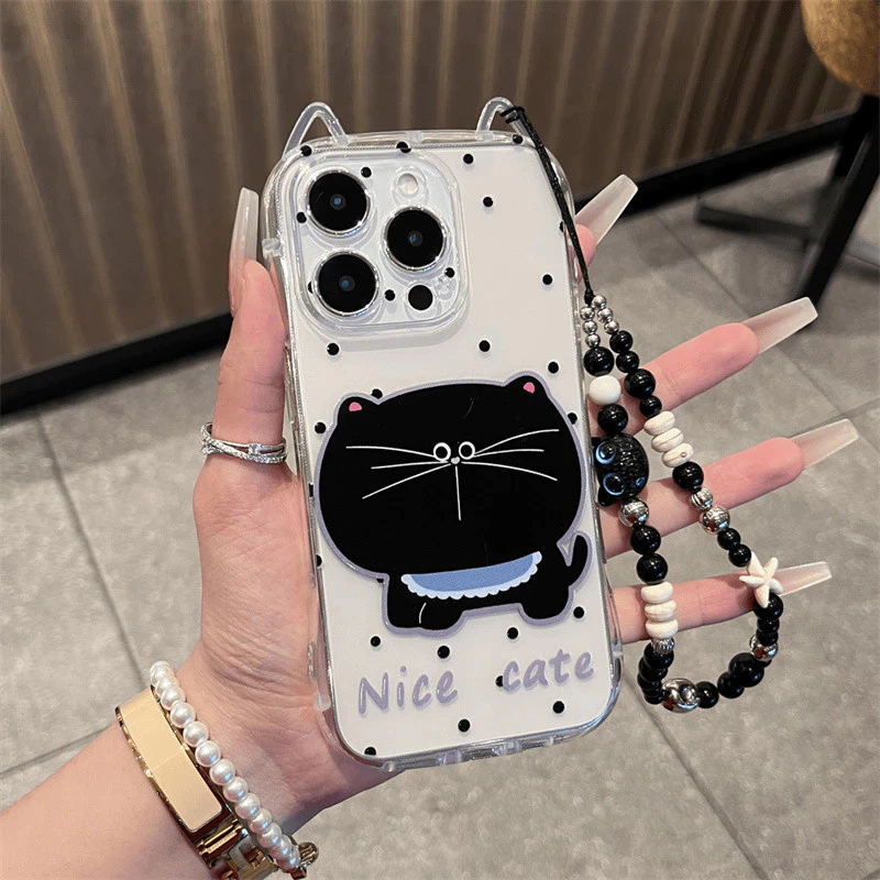 Ốp lưng Mèo Mặt Lớn Wave Point Cho iPhone 16 16 16Pro 16Plus 16Pro Max 11 12 13 14Plus 15Pro XR XS Max 7 8Plus Dây Xích Tình Yêu Bé Gái Tai 3D Chống Rơi Vỏ Điện Thoại Di Động-SN