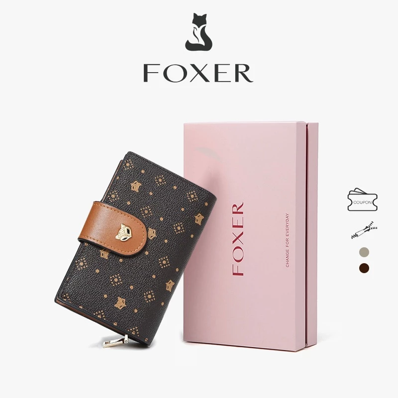 FOXER Ví nữ Ví nhỏ gọn Đựng thẻ tín dụng Ví đựng tiền xu Ví gấp có khóa kéo