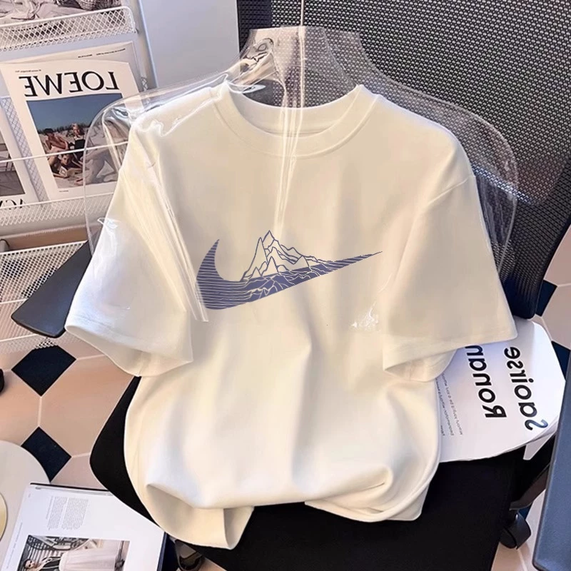 [Giao hàng trong ngày] Áo sơ mi thấm mồ hôi cotton nguyên chất cho nam và nữ, thiết kế móc cong Mountain T