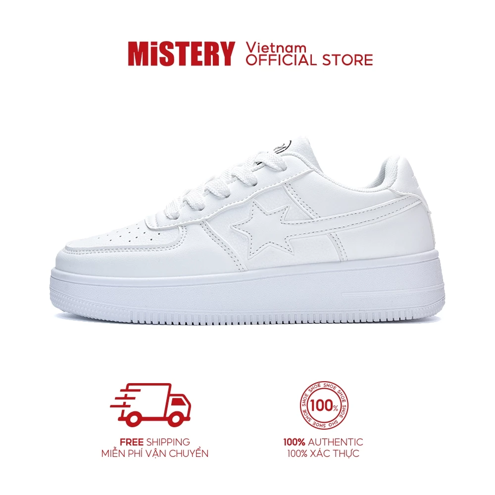 MiSTERY Giày Thể Thao Da Nữ Trắng 3cm Tăng Chiều Cao MODEL STAR MIS-3103