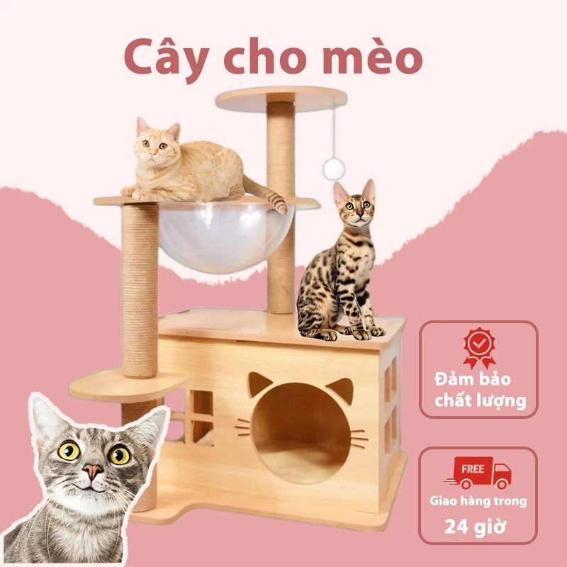 Nhà gỗ cattree cho mèo nhà cây cào móng cho mèo, cây mèo cào móng,Nhà Cây Cho Mèo