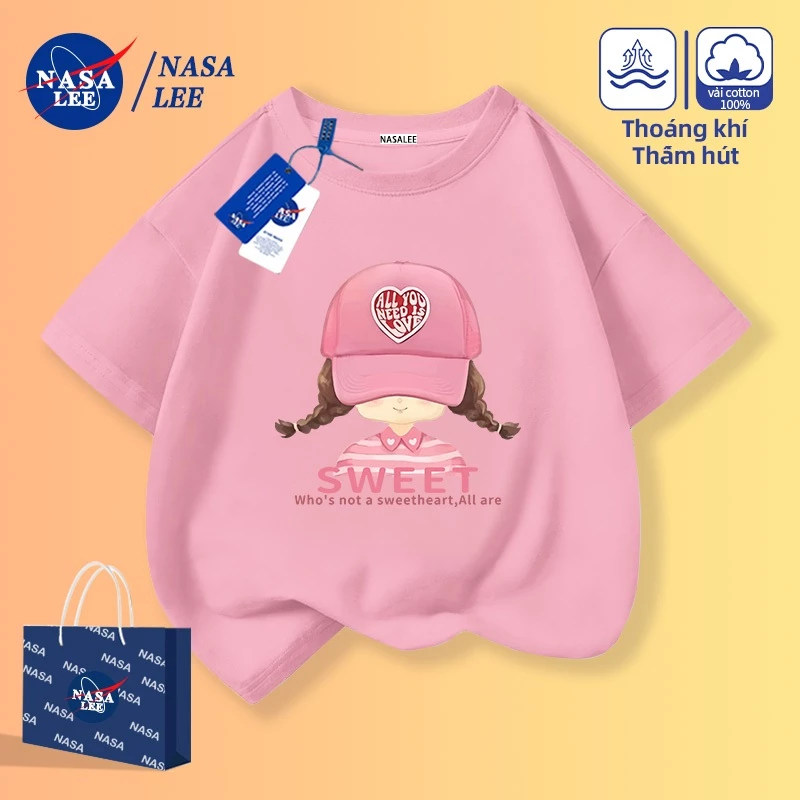 [Giao hàng trong ngày] Áo thun Cotton nguyên chất rộng rãi của NASA Quần áo bé gái thoáng khí Trang phục cô gái dễ thương Việt Nam