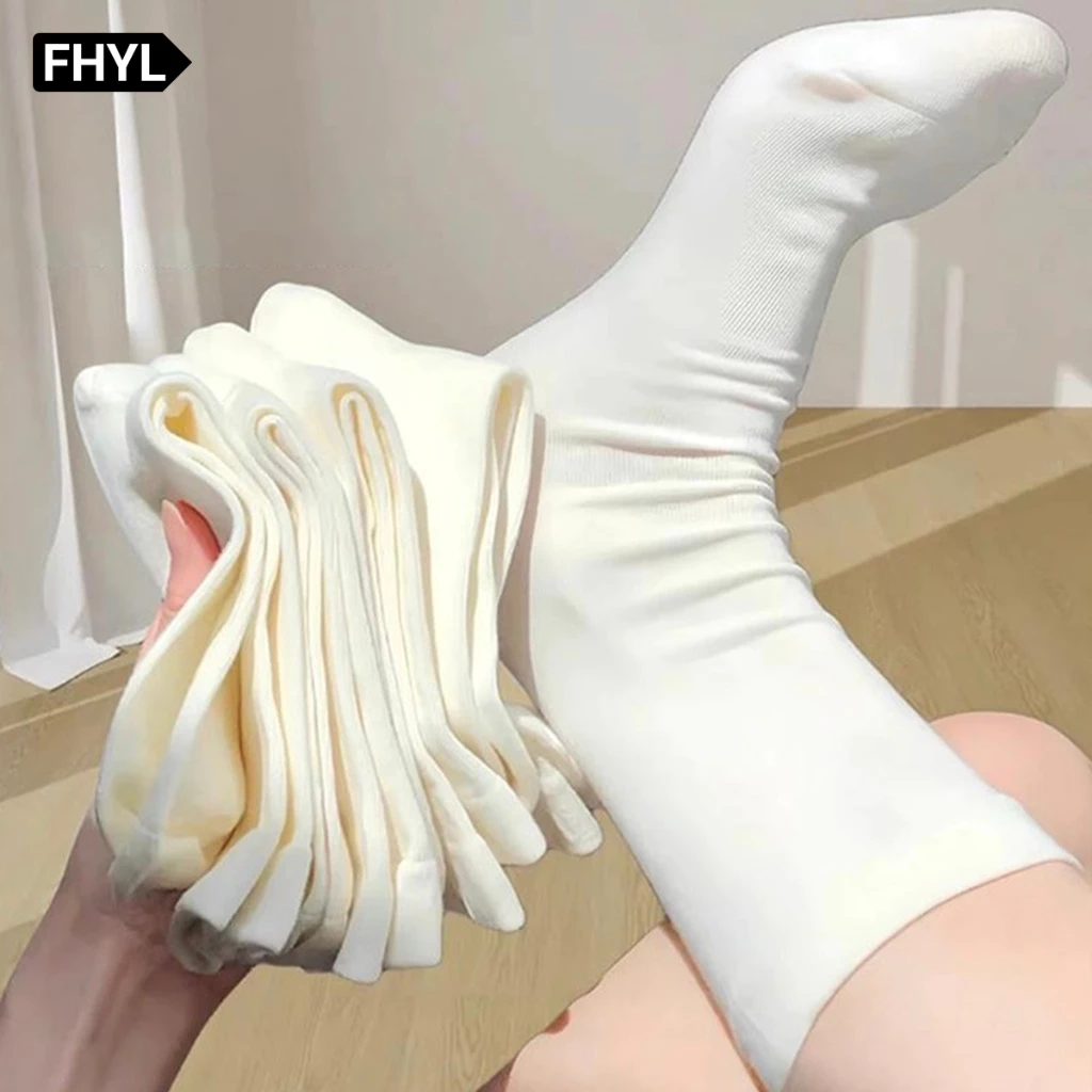 FHYL Phụ Nữ Màu Trơn Đơn Giản Rời Miệng Giữa Tất Thời Trang Đa Năng Tất Trắng Thoáng Khí Chân Cho Nữ