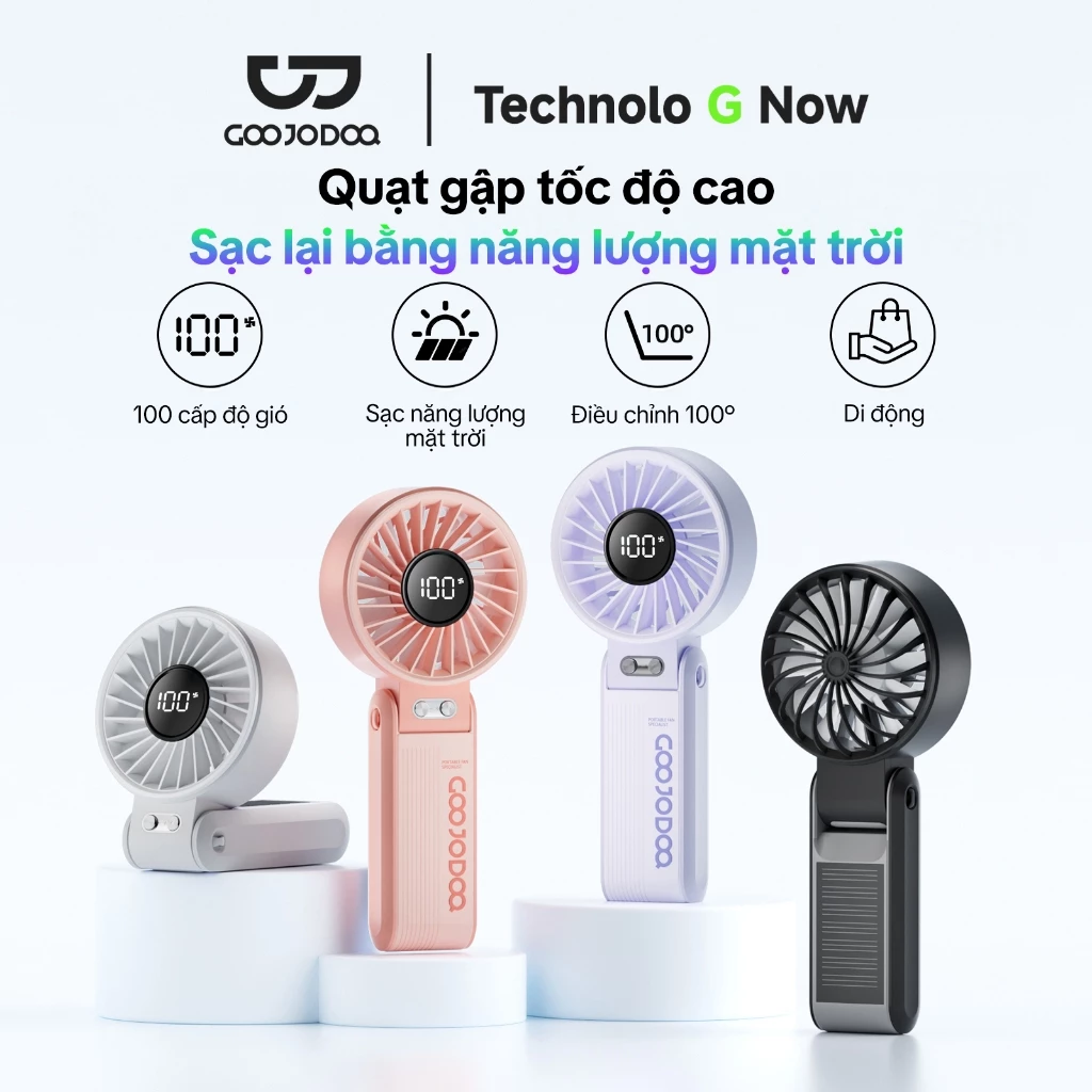 GOOJODOQ Quạt năng lượng mặt trời  Mini có thể gập lại 3600 mAh Turbo Jet có thể sạc lại cầm tay Gió mạnh GFS014