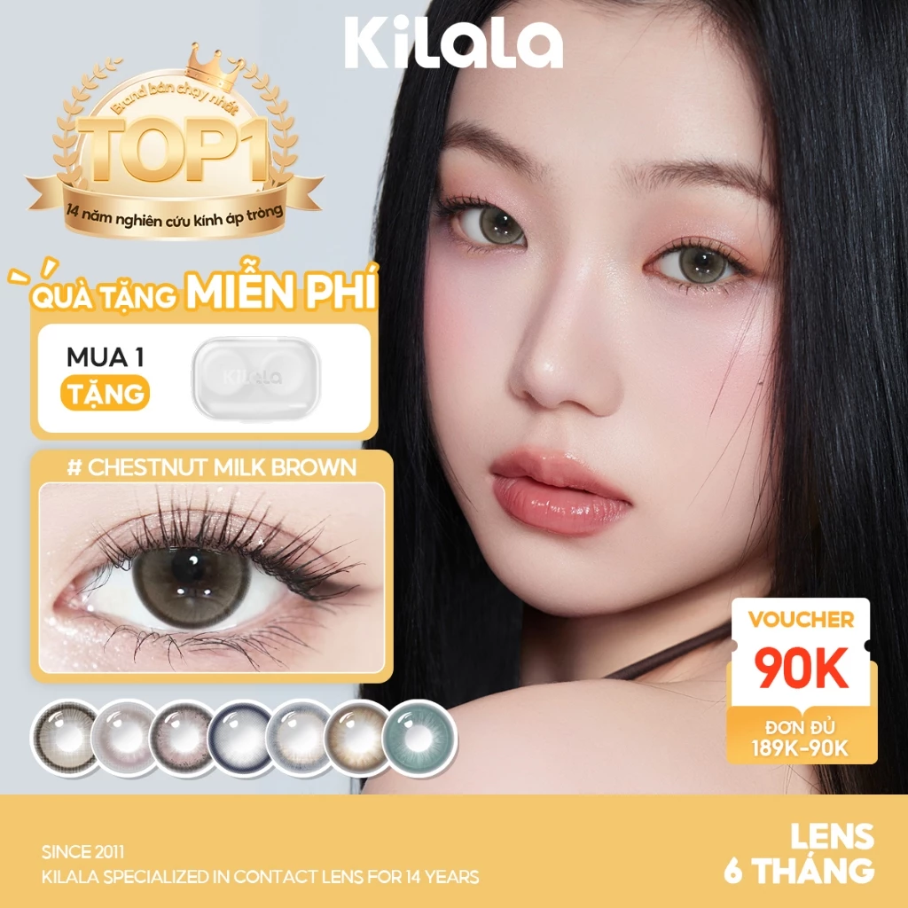 【Deal ưu đãi】Kính áp tròng Kilala màu nâu PartyYayBrown /Dune Brown /PartyYayBrown lens cận 6 tháng DIA 14.0mm có độ (0-8) 1 cặp