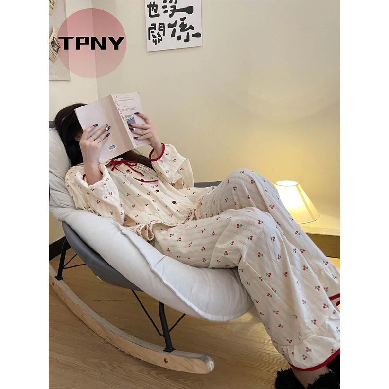 [TPNY] Bộ đồ ngủ hai mảnh có hoa nguyên chất mùa xuân mùa hè