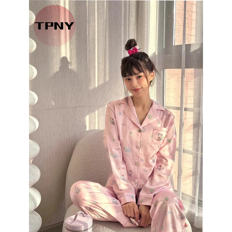 [TPNY]Bộ đồ ngủ mùa hè bằng lụa tuyết Hello Kitty màu hồng Bộ đồ ngủ hai mảnh