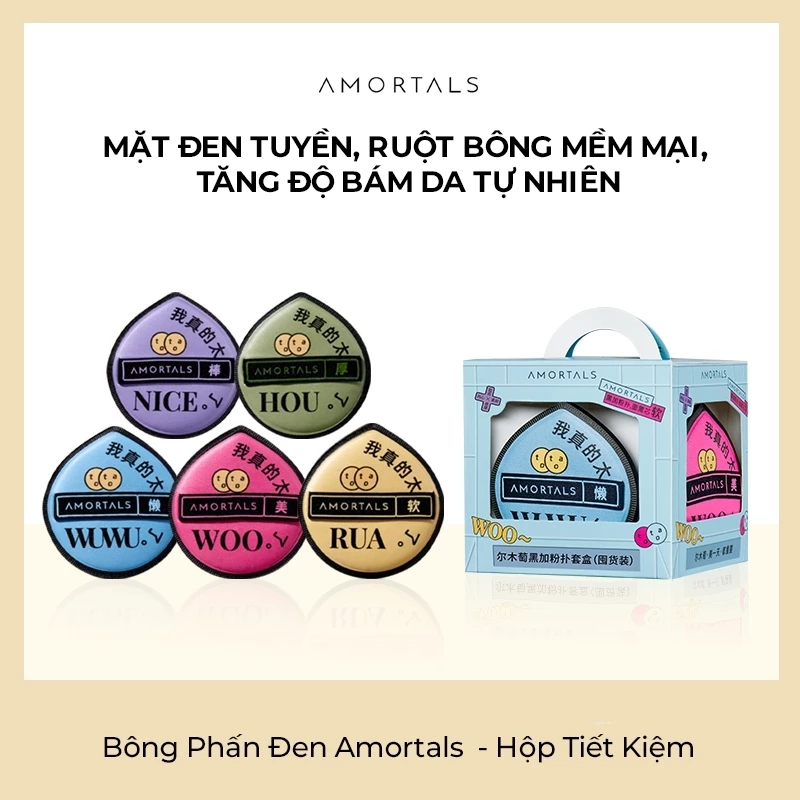 Bộ 5 miếng bông mút trang điểm AMORTALS siêu mềm, dùng ướt và dùng khô, Chính Hãng Cao Cấp