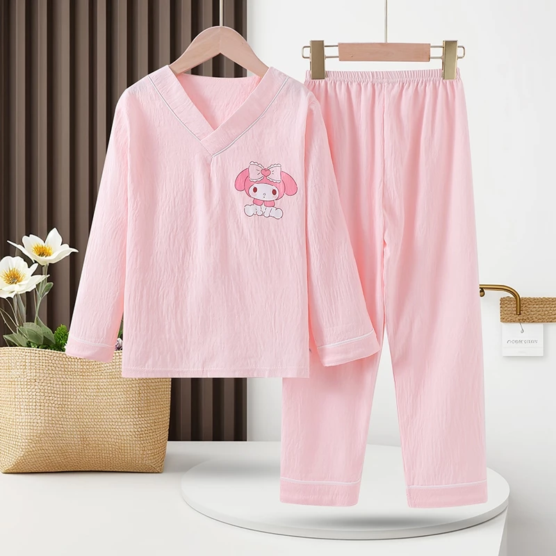 Bộ Đồ Ngủ Trẻ Em Cotton Lụa Dài Tay Bé Gái Bộ Đồ Ngủ In Hình Hoạt Hình Cổ Chữ V Đồ Ngủ Trẻ Em