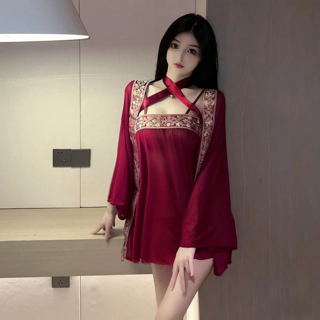 Cổ Điển Áo Ren Hanfu Thiết Kế Xuyên Thấu, Sợi Mềm Mại, Họa Tiết Cổ Điển, Có Dây Buộc Cổ Tinh Tế