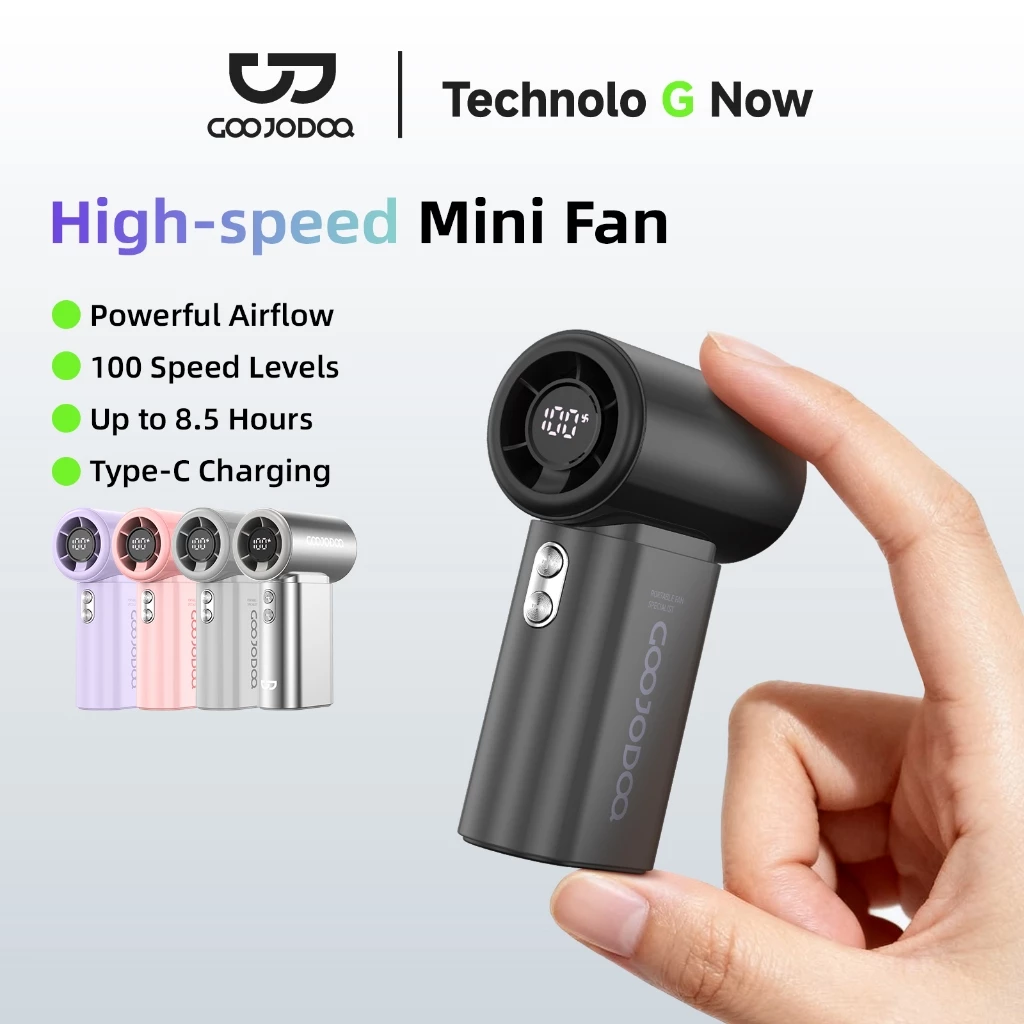GOOJODOQ Quạt Mini GFS017 Gió di động mạnh 100 bánh tốc độ gió ​​Quạt cầm tay Turbo có thể điều chỉnh tốc độ cao ​​20000rpm cho thể thao ngoài trời