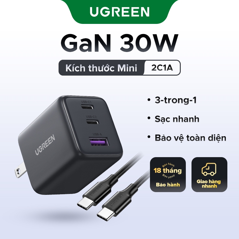 Bộ sạc USB C UGREEN 30W Nexode GaN PPS Khối sạc tường nhanh gọn Bộ chuyển đổi…