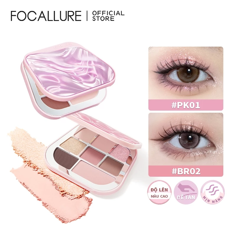 Bảng Phấn Mắt FOCALLURE Sắc Tố Cao Lâu Dài Không Miếng Dán Dưỡng Ẩm Không Bánh 8 Màu