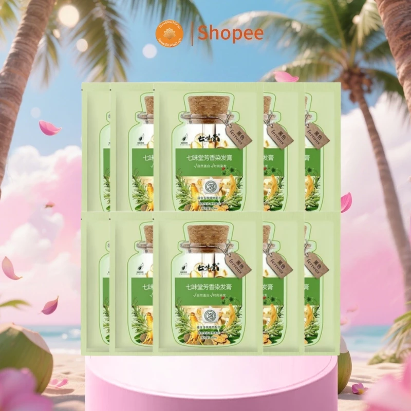 Thuốc nhuộm tóc nguyên chất tự nhiên Qiweitang thực vật bong bóng thuốc nhuộm một lần rửa màu đen chính hãng thuốc nhuộm tóc thơm trà đen màu hạt dẻ nâu