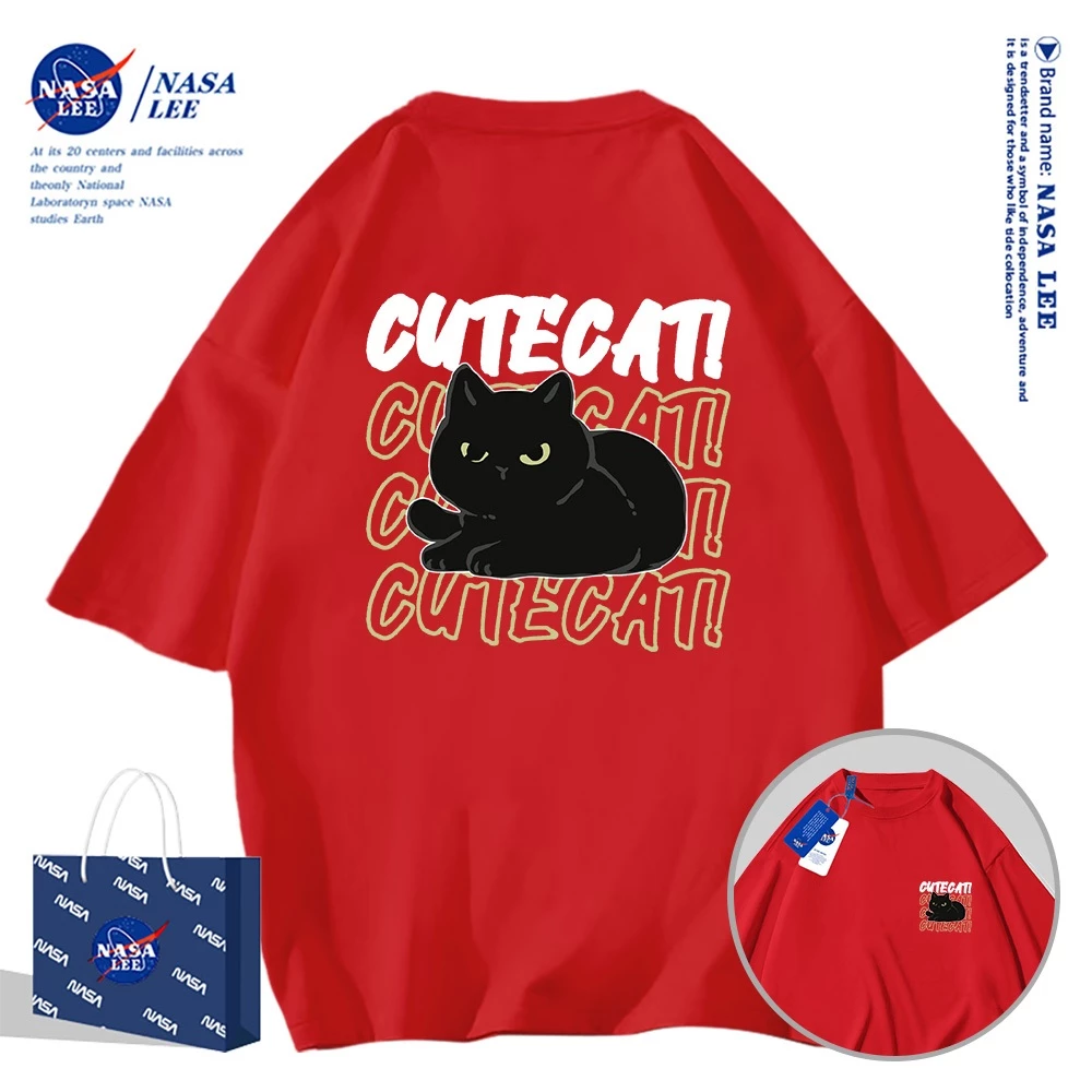 Áo phông NASA cotton 2025 mới nhất, in hình mèo đen giận dữ, unisex​​