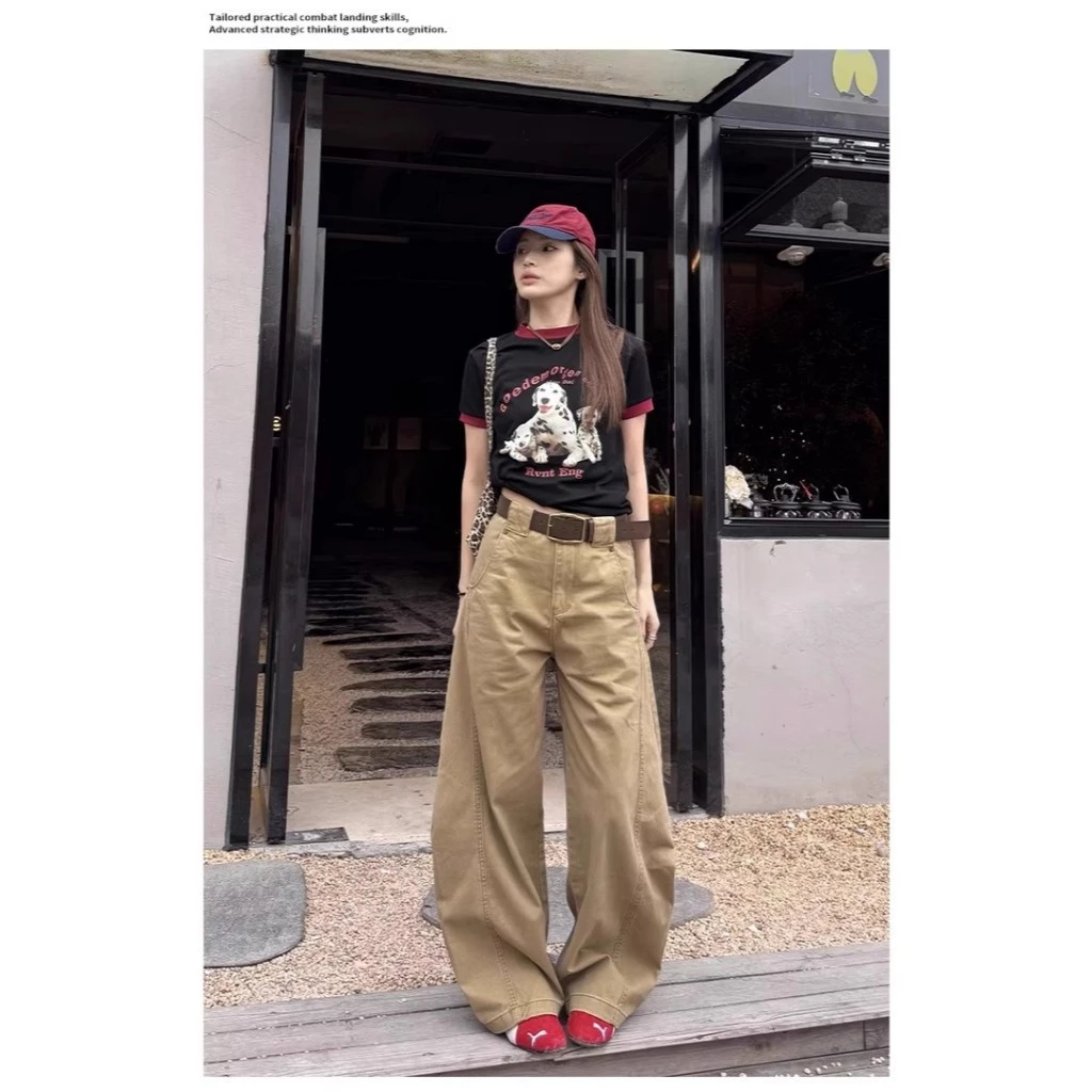 Quần Jean Kaki Vintage Nam, Quần Ống Rộng Siêu Rộng Cho Cả Nam Và Nữ Quần Dài Ống Đứng Thả Lưng Phong Cách Đường Phố