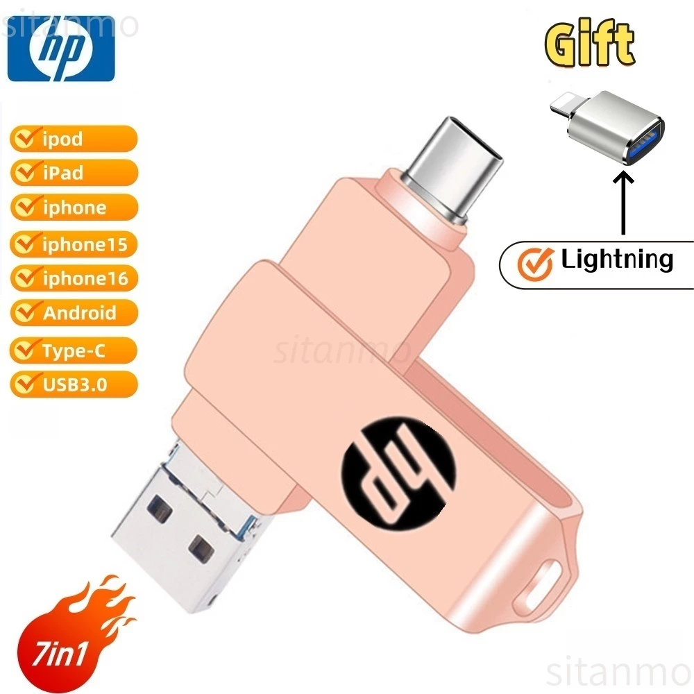 Ổ đĩa Flash USB 2TB Type C OTG HP USB 3.0 Pendrive Thích hợp cho tất cả iPhone Điện thoại Android Bộ chuyển đổi phát sáng miễn phí cho máy tính iPad iPod Plug and Play