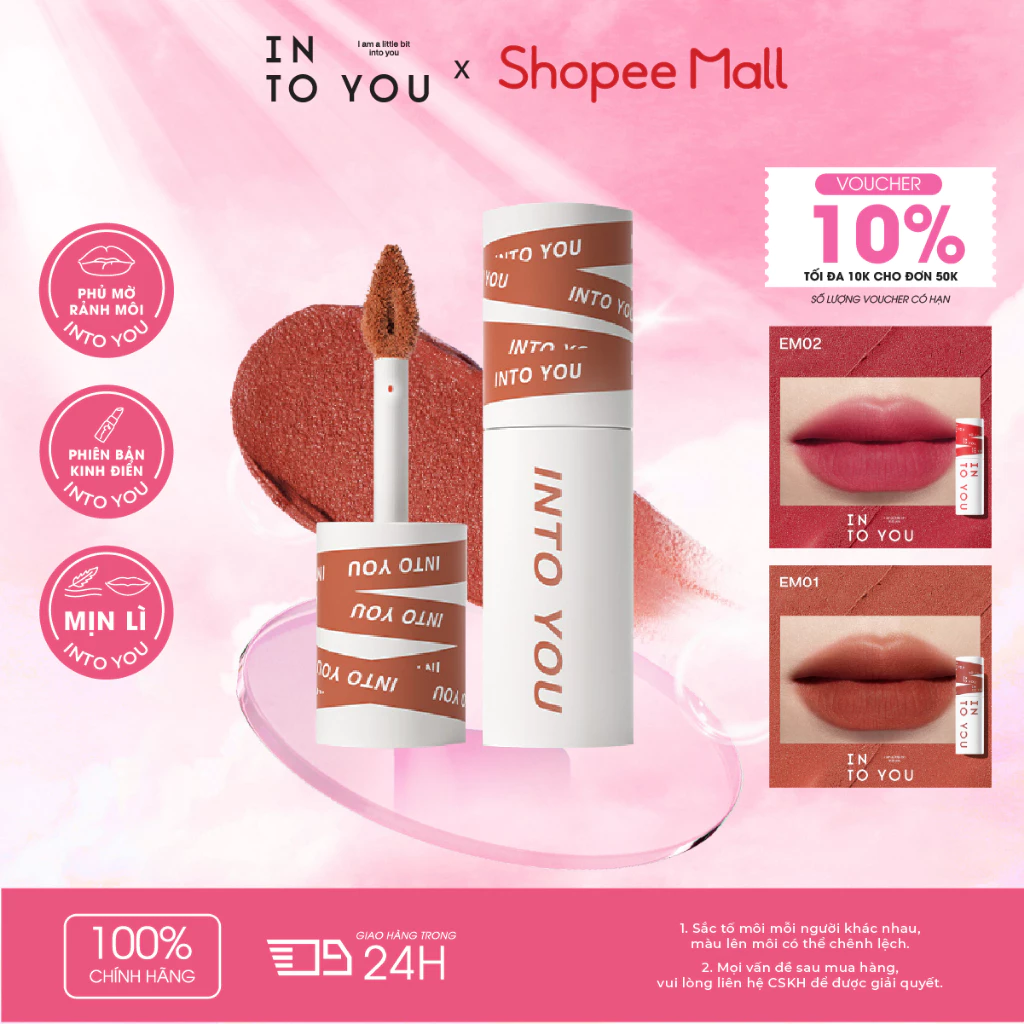 Son Bùn Nữ Chính INTO YOU Lì Mịn Son Trang Điểm Che Khuyết Điểm Môi Lâu Trôi Không Dính Cốc EM01 2g