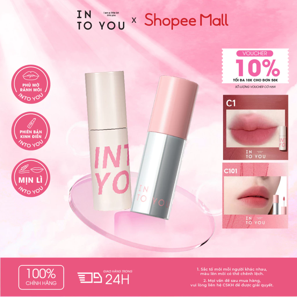 Son Không Khí INTO YOU Trang Điểm Mịn Lì Tự Nhiên Tôn Da Trắng Răng Không Lem Air  2.0 1.8g