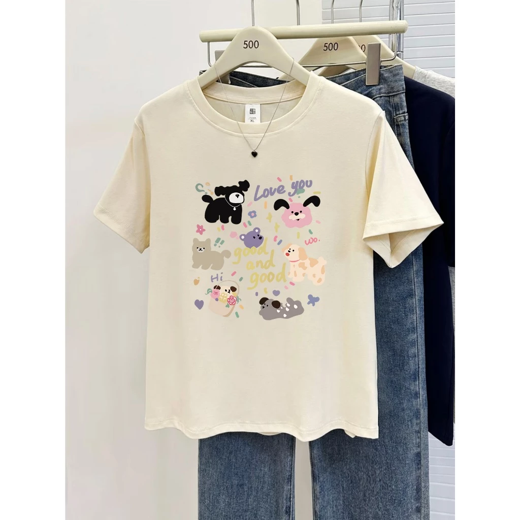 Năm nay, áo thun ngắn tay đẹp được ưa chuộng dành cho nữ với áo cotton nguyên chất in hình dáng rộng màu vàng sữa