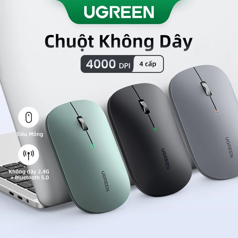 Ugreen Chuột Không Dây Bluetooth 2.4G Và 5G 4000 DPI cho PC MacBook Air M1 iPad Gen 9 máy tính xách tay