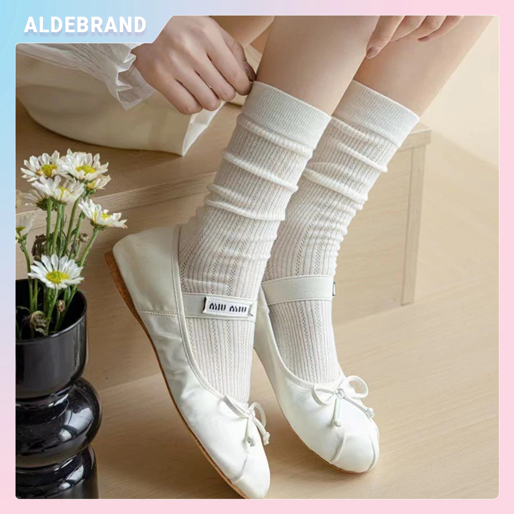 【Giao hàng tại Hà Nội】 ALDEBRAND Tất Ren Mỏng Cổ Cao Thoáng Khí Co Giãn Thoáng Chân Thấm Hút Mồ Hôi Phong Cách Vintage Hàn Quốc Mùa Hè Cho Nữ