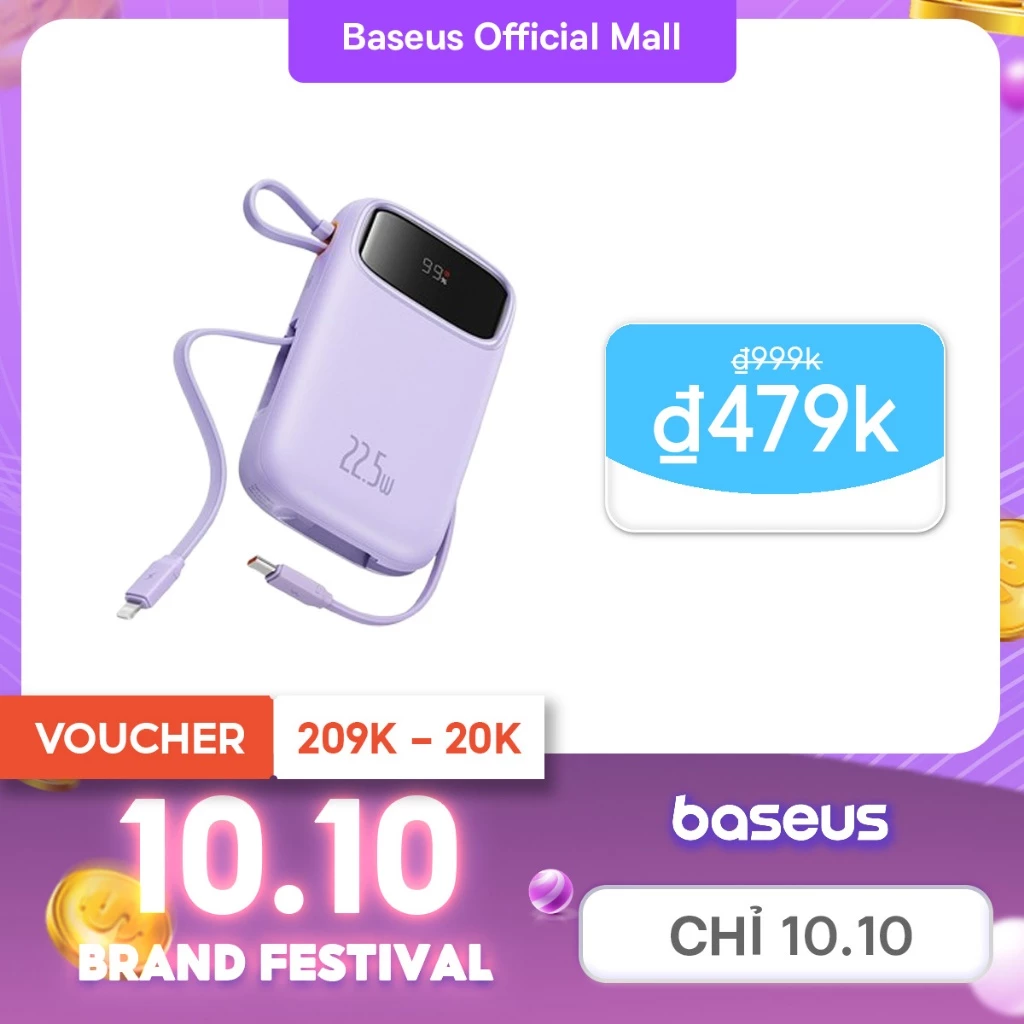 Sạc dự phòng Baseus Qpow2 20000mah pd 22.5w có màn hình kỹ thuật số thích hợp cho HUAWEI Samsung