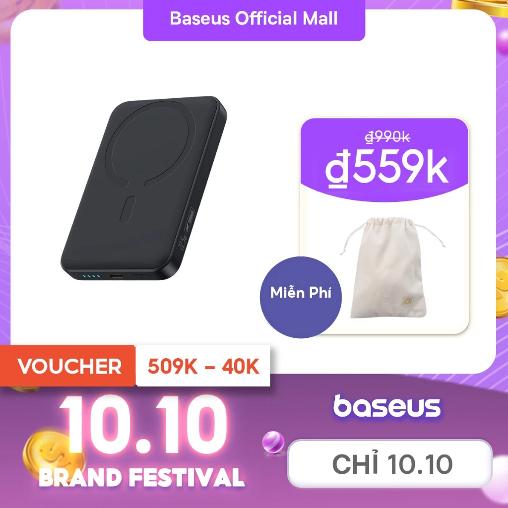 【Pin Sạc Dự Phòng Có Thể Đặt Hàng】Baseus Mini Từ Tính Không Dây 10000mah 22.5W Sạc Nhanh Power Bank Với Tự Động Đánh Thức Cho Điện Thoại