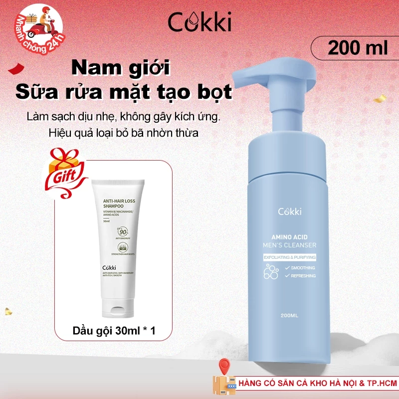 Sữa Rửa Mặt Dạng Bọt Amino Acid Cokki 200ml Cho Nam - Kiểm Soát Dầu Nhờn & Ngừa Mụn Hiệu Quả - Làm Sạch Sâu Dịu Nhẹ, Không Gây Khô Căng - Cho Da Dầu & Da Hỗn Hợp
