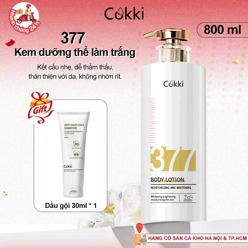 Cokki Kem Body 377 Cao Cấp 800ml - Công Thức Dưỡng Trắng Đột Phá - Se Khít Lỗ Chân Lông, Mờ Vết Thâm
