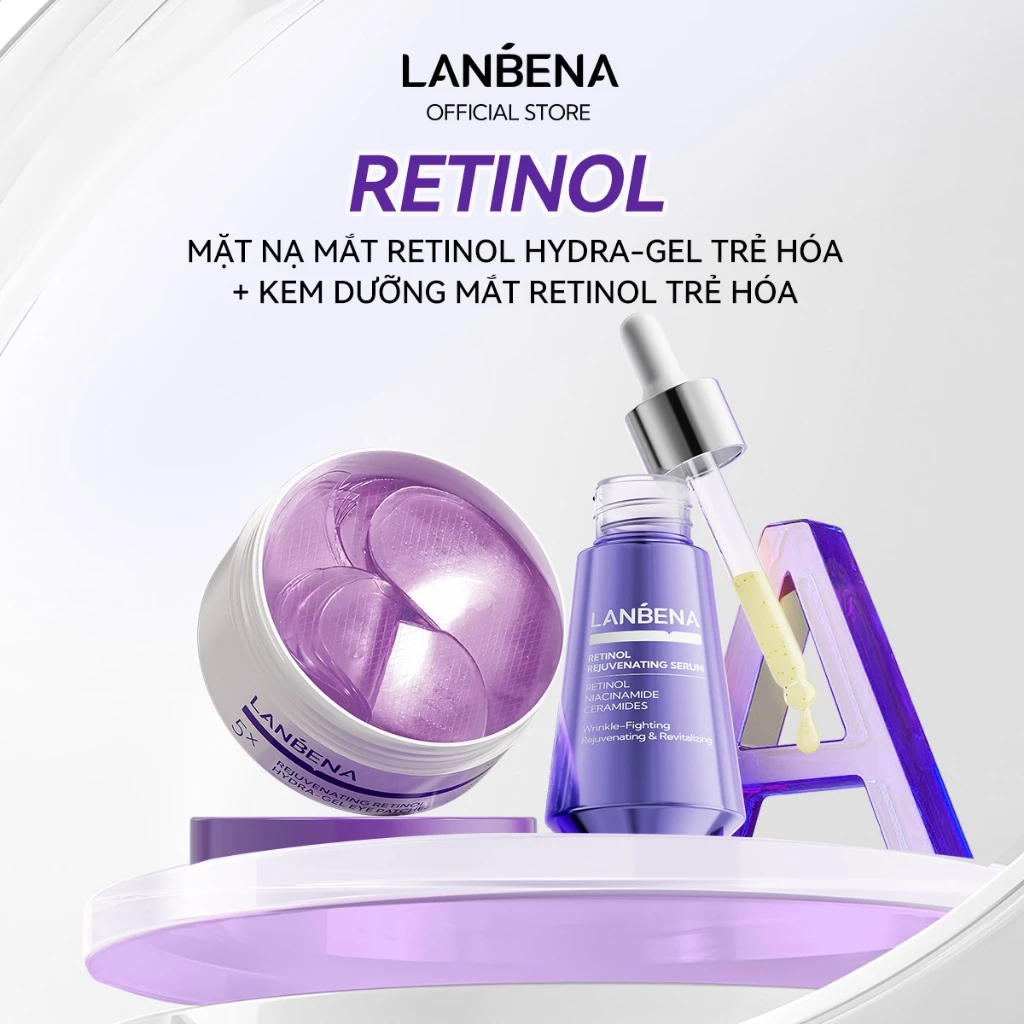[shopee live]COMBO 2 Facial Serum + LANBENA Retinol Eye Mask giúp săn chắc, giảm túi mắt, giảm nếp nhăn mắt, dưỡng ẩm, làm mờ quầng thâm