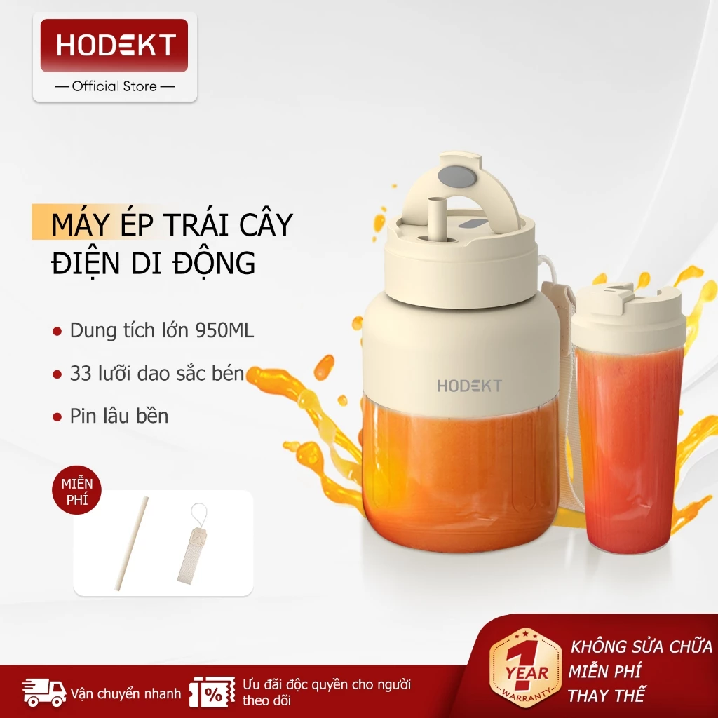 Máy Xay Ép Không Dây HODEKT Bình 950ML & 550ML 2 Nắp Mang Đi & Uống Trực Tiếp Xay Đá Ép Trái Cây