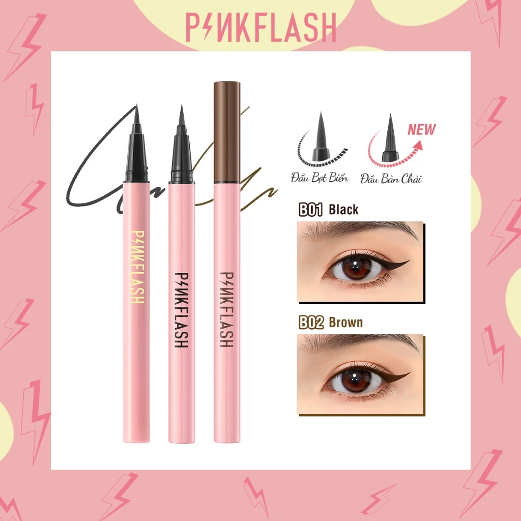 PINKFLASH Bút kẻ mắt dạng lỏng màu đen lâu trôi không thấm nước