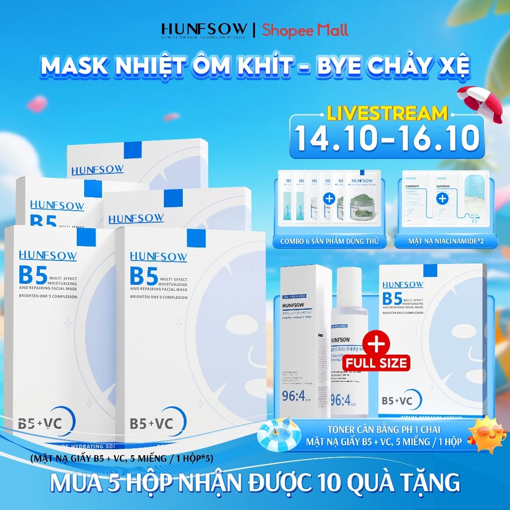 Mặt Nạ Giấy HUNFSOW B5 + VC Phục Hồi Da Và Làm Sáng Da Hộp 5 Miếng