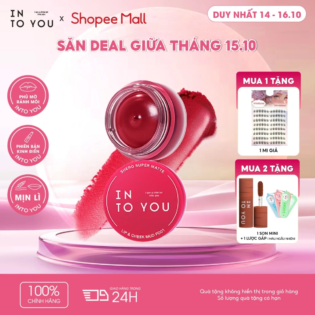 Son Bùn Dạng Hũ INTO YOU Cosmetic Mịn Lì Dùng Cho Cả Môi Và Má Trọng Lượng Lớn PD01 5g